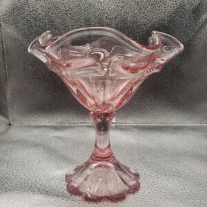 Rare Fenton Pink Glass Dish Dusty Rose Color Pedestal Compote Flower Bowl